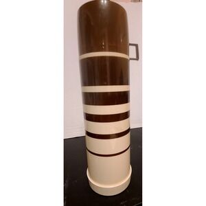 Vintage Thermos Brand Classic Brown Cream Stripe Insulated Vacuum Bottle and Cup